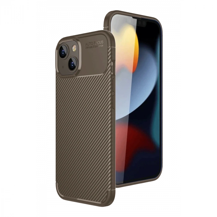 Apple İphone 15 Kılıf Auto Focus Karbon Kapak - Kahverengi
