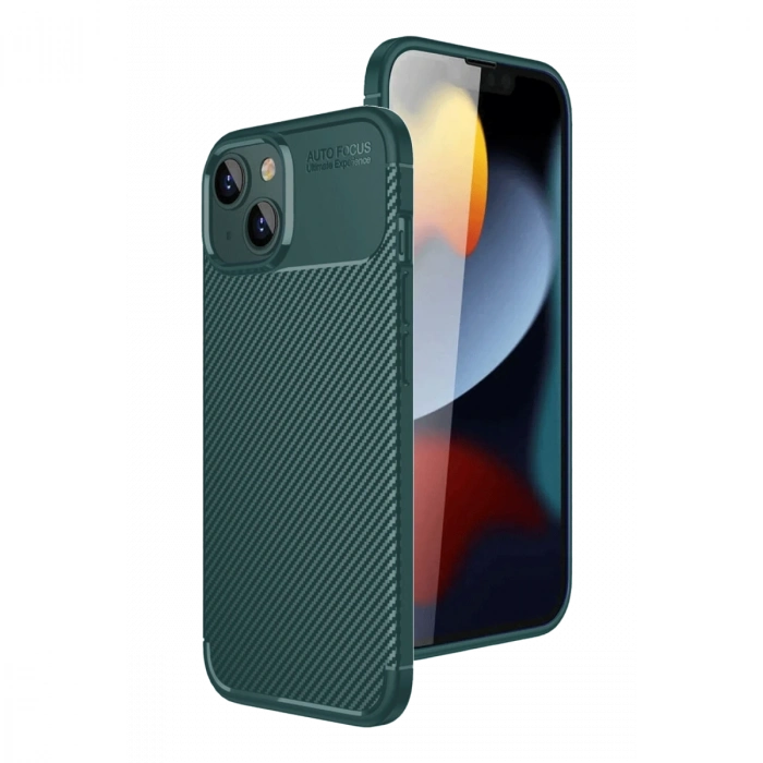 Apple İphone 15 Kılıf Auto Focus Karbon Kapak - Yeşil