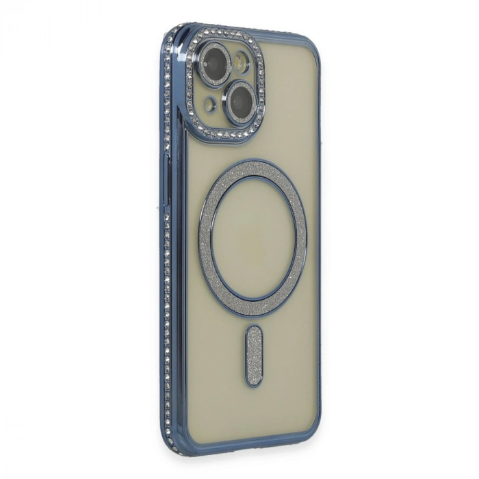 Apple İphone 15 Kılıf Joke Simli Magneticsafe Kılıf - Lacivert