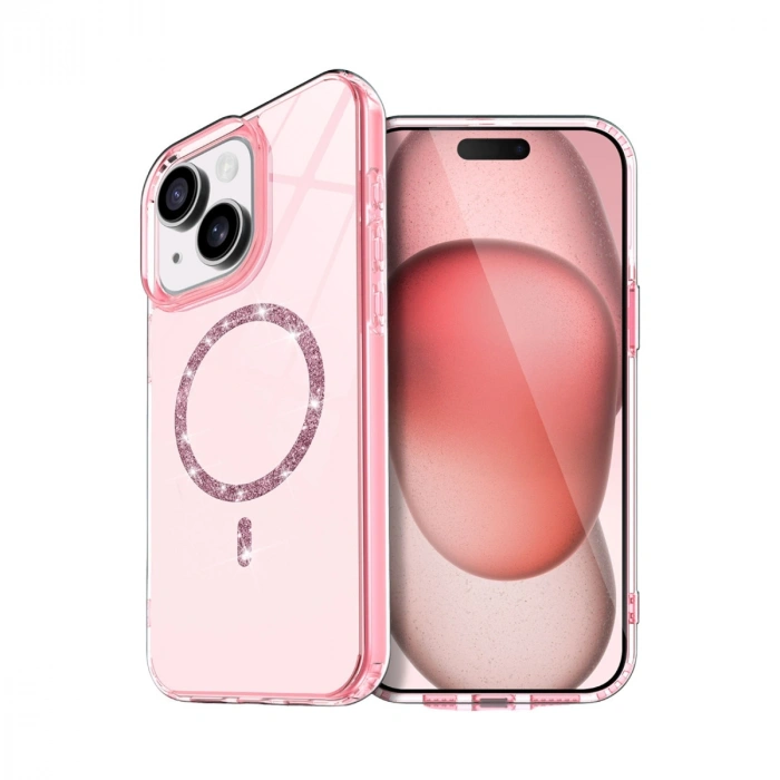 Apple İphone 15 Plus Live Diamond Magsafe Kapak - Pembe