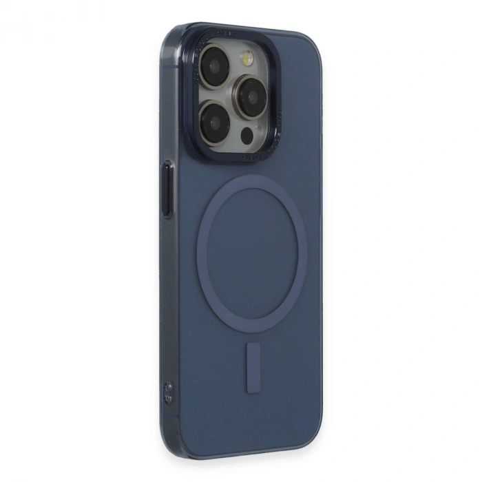 Apple İphone 15 Pro Max Kılıf Anka Pc Magneticsafe Sert Metal Kapak - Lacivert