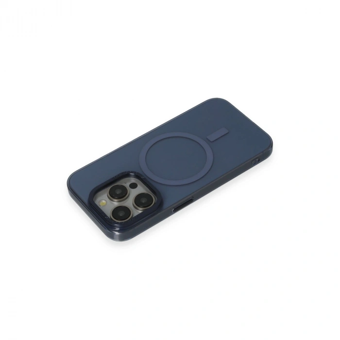 Apple İphone 15 Pro Max Kılıf Anka Pc Magneticsafe Sert Metal Kapak - Lacivert