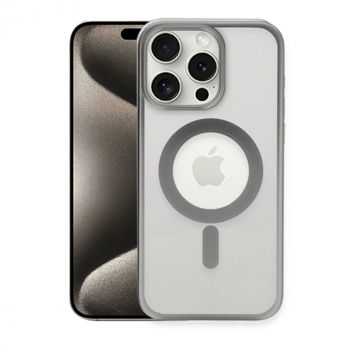 Apple İphone 15 Pro Max Kılıf Erozi Magsafe Kapak - Gümüş