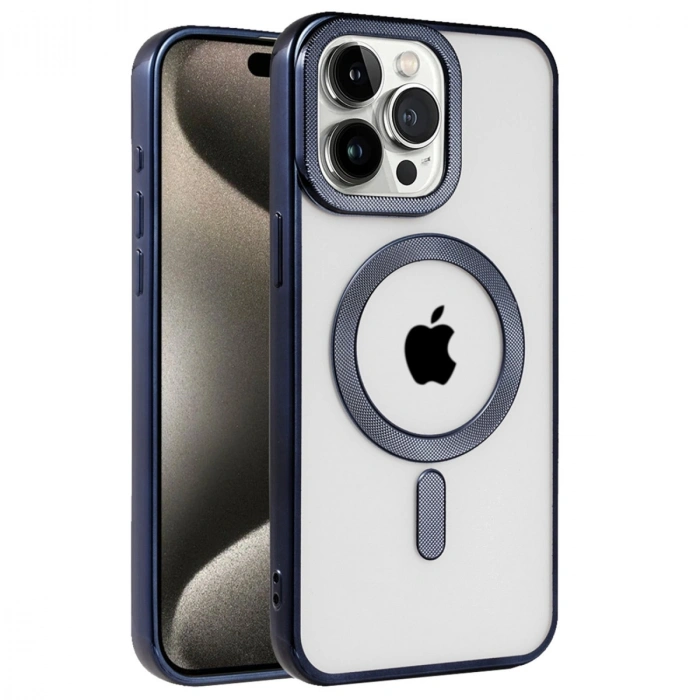 Apple İphone 15 Pro Max Kılıf Kronos Magsafe Kapak - Lacivert