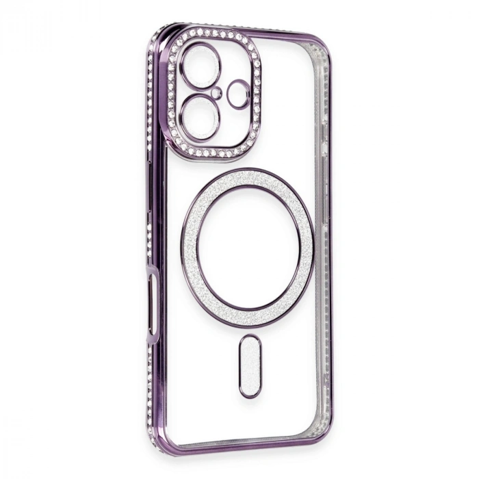 Apple İphone 16 Kılıf Joke Simli Magneticsafe Kılıf - Derin Mor