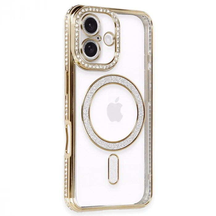 Apple İphone 16 Kılıf Joke Simli Magneticsafe Kılıf - Gold