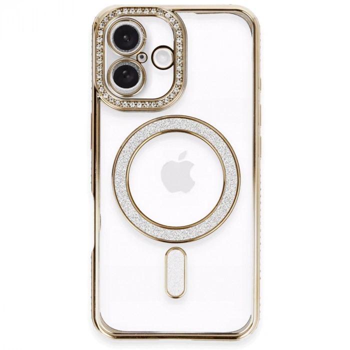 Apple İphone 16 Kılıf Joke Simli Magneticsafe Kılıf - Gold