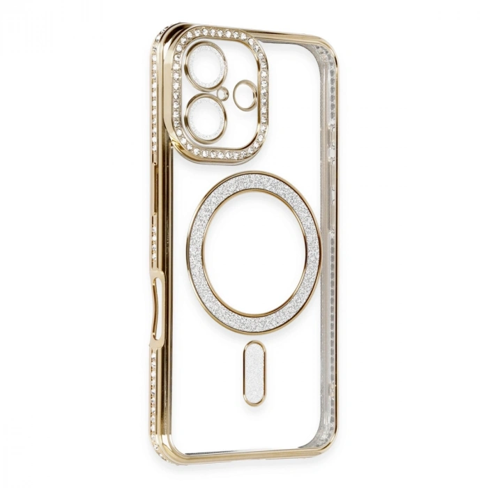 Apple İphone 16 Kılıf Joke Simli Magneticsafe Kılıf - Gold