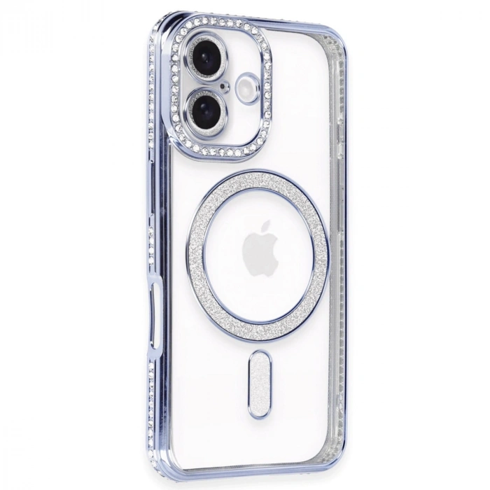 Apple İphone 16 Kılıf Joke Simli Magneticsafe Kılıf - Mavi