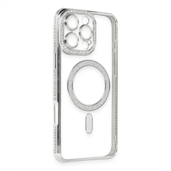 Apple İphone 16 Pro Kılıf Joke Simli Magneticsafe Kılıf - Gümüş