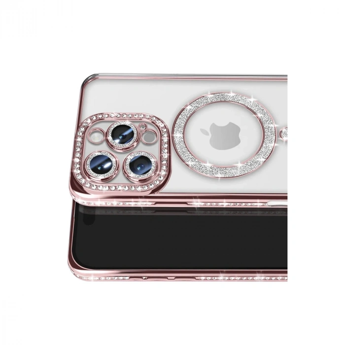 Apple İphone 16 Pro Max Kılıf Joke Simli Magneticsafe Kılıf - Pembe