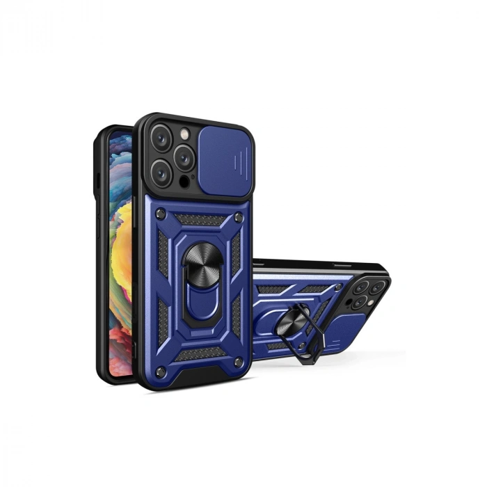 Apple İphone 16 Pro Max Kılıf Pars Lens Yüzüklü Silikon - Lacivert