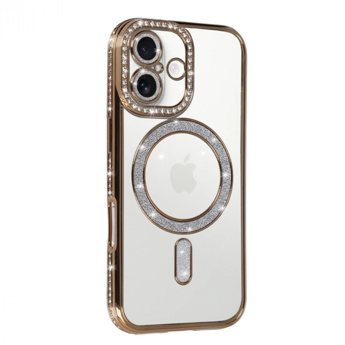 Apple İphone 17 Joke Simli Magneticsafe Kılıf - Gold