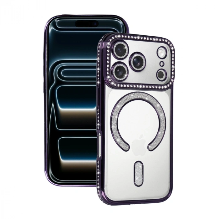 Apple İphone 17 Pro Joke Simli Magneticsafe Kılıf - Derin Mor