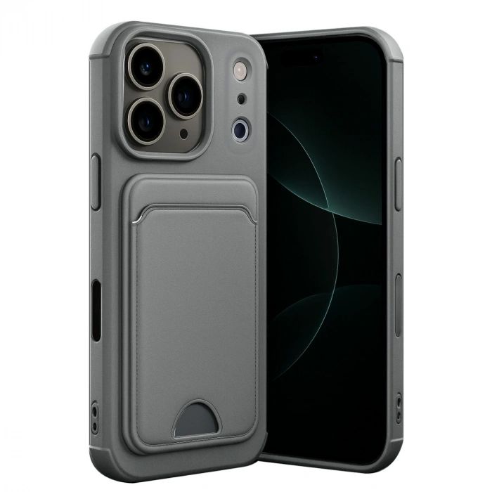 Apple İphone 17 Pro Kelvin Kartvizitli Silikon - Gri