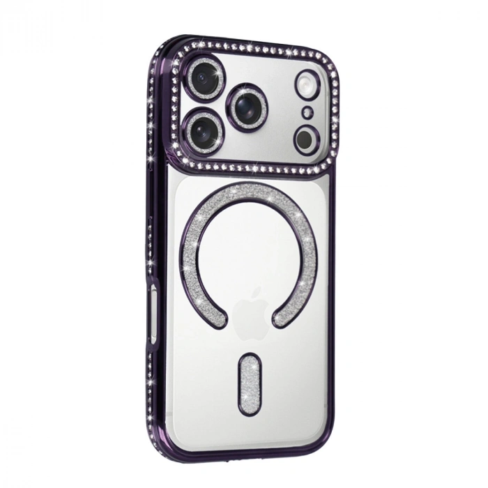 Apple İphone 17 Pro Max Joke Simli Magneticsafe Kılıf - Derin Mor