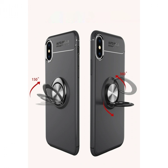 Apple İphone Xs Max Kılıf Range Yüzüklü Silikon - Siyah-mavi