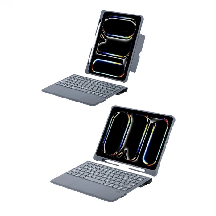 Apple T5510d İpad Pro 13 (2024) Kılıf Palermo Ledli Klavyeli Standlı Tablet Kılıfı - Siyah
