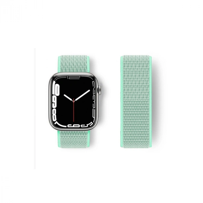 Apple Watch 42mm Hasırlı Cırtcırtlı Kordon - Turkuaz