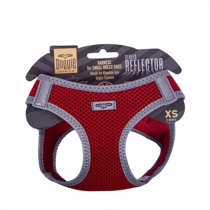 Doggie Havalı Dokuma Reflektörlü Küçük Irk Göğüs Tasması Red 30-34 cm(ARG-XS)