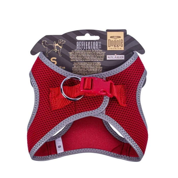 Doggie Havalı Dokuma Reflektörlü Küçük Irk Göğüs Tasması Red 32-38 cm(ARG-S)