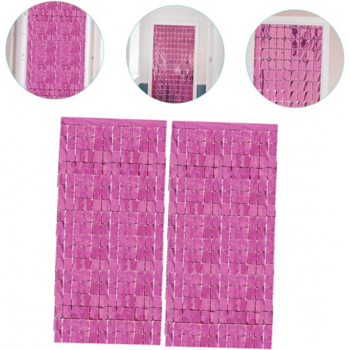 Ekstra Metalize Rose Gold Renk Disko Dikdörtgen Kesim Kapı Perdesi Dekorasyon 1x2 Metre