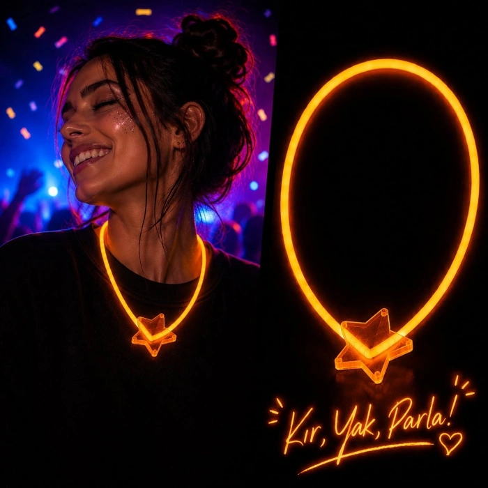 Glow Kolye Neon Fosforlu Işıklı Kolye Turuncu Renk