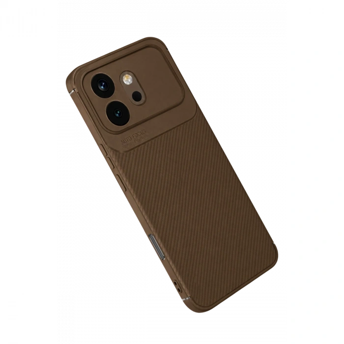 Huawei Honor 600 Auto Focus Karbon Kapak - Kahverengi