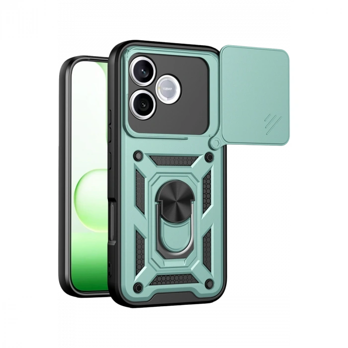 Huawei Honor 600 Lite Pars Lens Yüzüklü Silikon - Yeşil