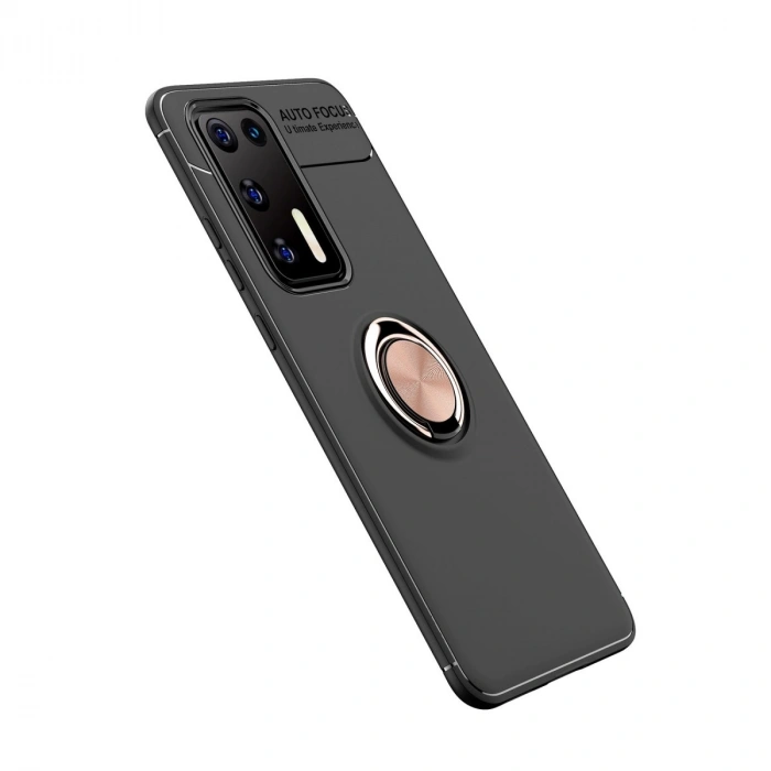 Huawei P40 Kılıf Range Yüzüklü Silikon - Siyah-gold