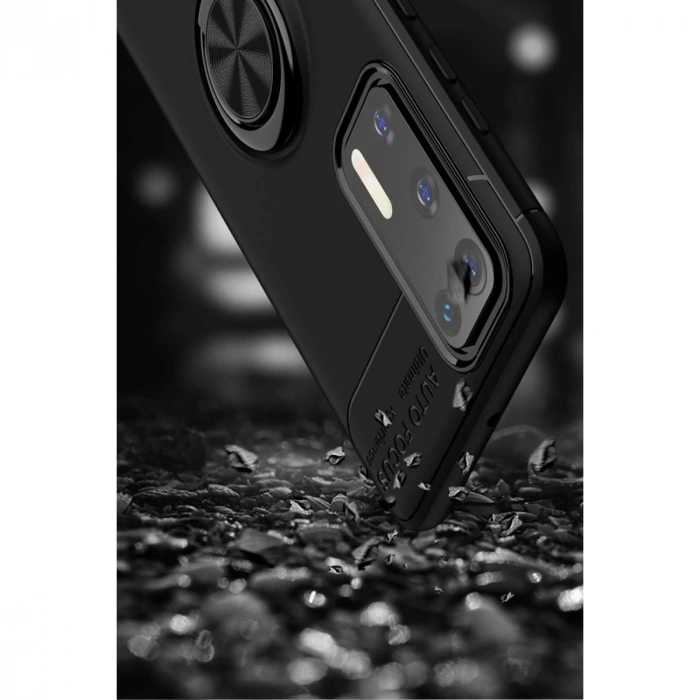 Huawei P40 Kılıf Range Yüzüklü Silikon - Siyah-gold