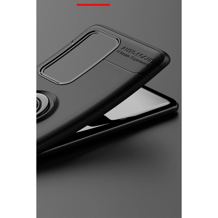 Huawei P40 Pro Kılıf Range Yüzüklü Silikon - Siyah-mavi