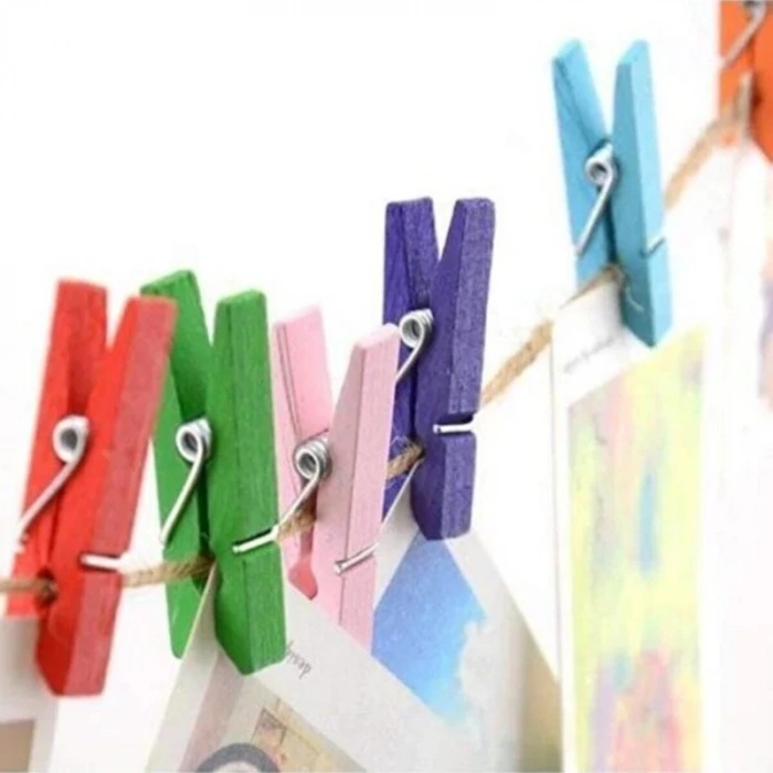 İpli Mini Mandal Seti - 50li Paket - Karışık Renkli Set