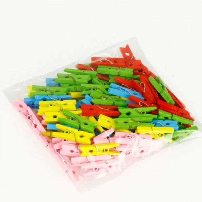 İpli Mini Mandal Seti - 50li Paket - Karışık Renkli Set