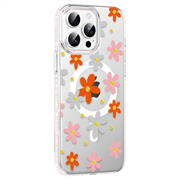 Joko Apple İphone 15 Pro Max Floral Magsafe Kapak - Turuncu