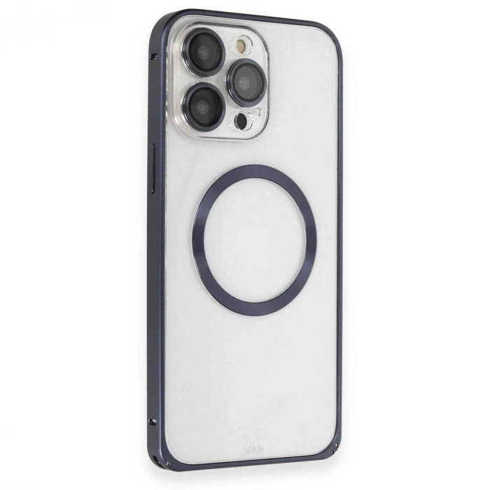Joko Apple İphone 15 Pro Max Kılıf Metal Bumper Magneticsafe Kapak - Lacivert