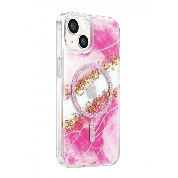 Onegif Apple İphone 15 Lotus Simli Magsafe Kapak - Pembe