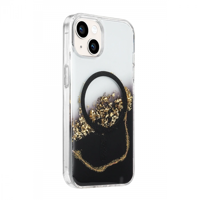 Onegif Apple İphone 15 Lotus Simli Magsafe Kapak - Siyah