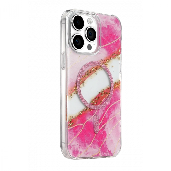 Onegif Apple İphone 15 Pro Max Lotus Simli Magsafe Kapak - Pembe