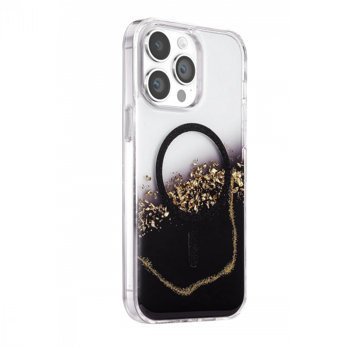 Onegif Apple İphone 15 Pro Max Lotus Simli Magsafe Kapak - Siyah