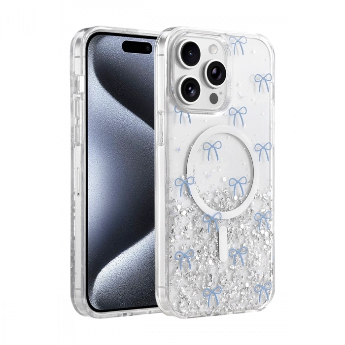 Onegif Apple İphone 15 Pro Max Misk Simli Magsafe Kapak - Desen 3
