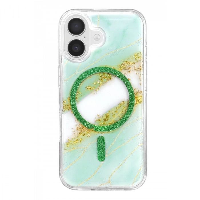 Onegif Apple İphone 17 Lotus Simli Magsafe Kapak - Yeşil