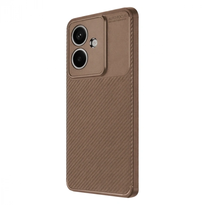 Oppo A3 Kılıf Auto Focus Karbon Kapak - Kahverengi