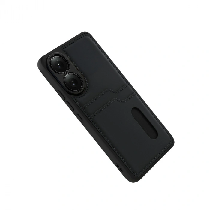 Oppo A38 Sara Kartvizitli Deri Kılıf - Siyah