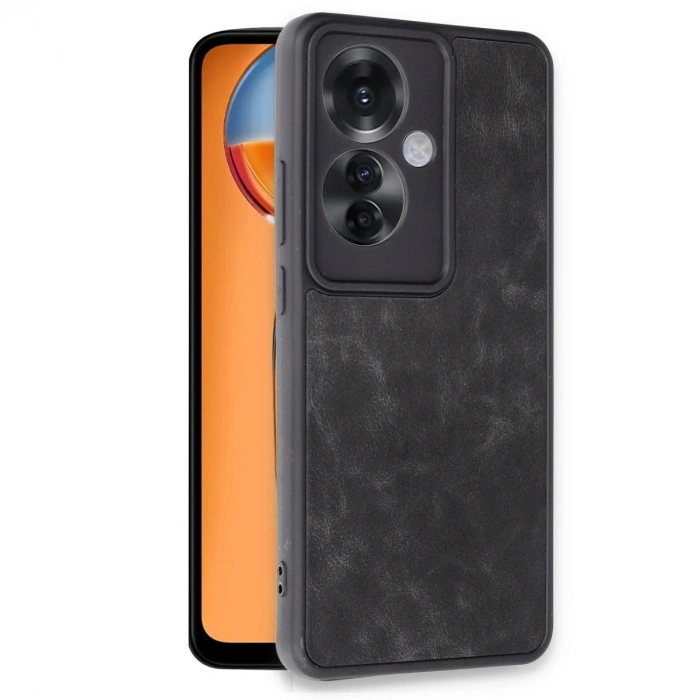 Oppo Reno 11f Kılıf Aras Deri Kapak - Siyah
