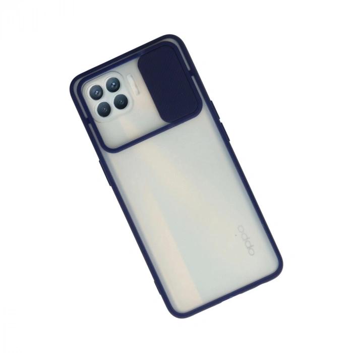 Oppo Reno 4 Lite Kılıf Palm Buzlu Kamera Sürgülü Silikon - Lacivert