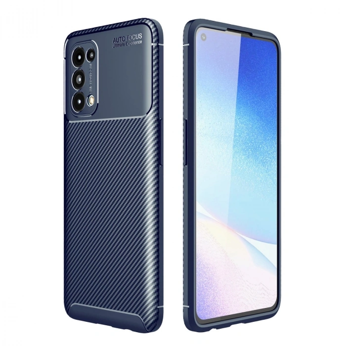 Oppo Reno 5 Kılıf Auto Focus Karbon Kapak - Lacivert