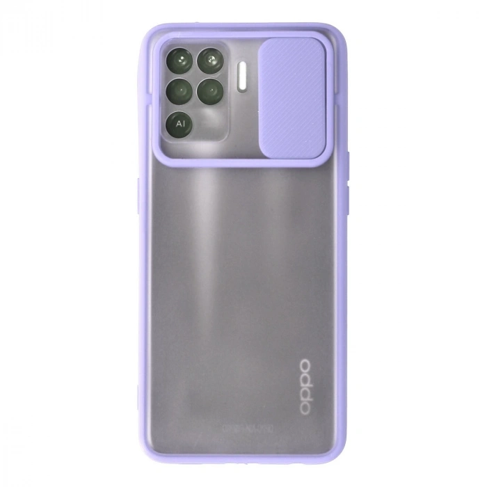 Oppo Reno 5 Lite Kılıf Palm Buzlu Kamera Sürgülü Silikon - Lila