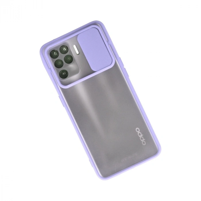 Oppo Reno 5 Lite Kılıf Palm Buzlu Kamera Sürgülü Silikon - Lila