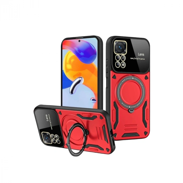 Realme 11 Pro Plus Joy Lens Standlı Kapak - Kırmızı